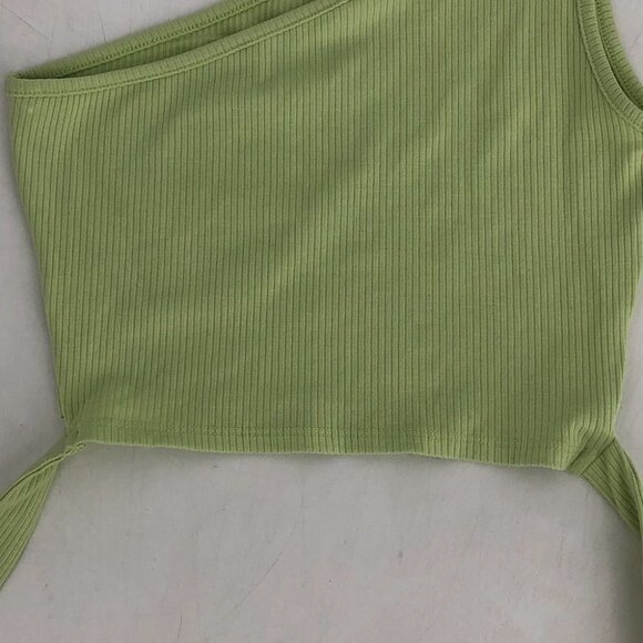Garage Lime Green 1 Shoulder Tie Waist Ribbed Crop Top size XS - Picture 11 of 16